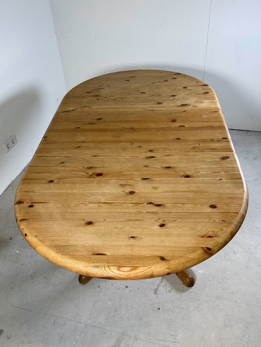 Oval Pine Dining Table With Extension, Scandinavian