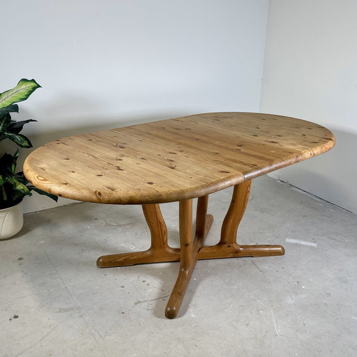 Oval Pine Dining Table With Extension, Scandinavian