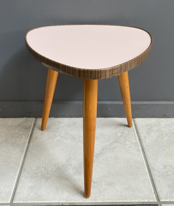 Image 1 of Pink formica  small triangle shape flower table 1960s