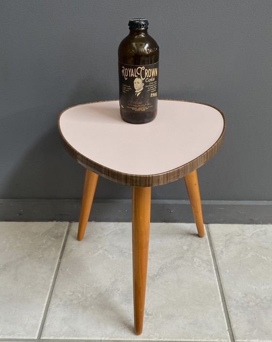 Image 1 of Pink formica  small triangle shape flower table 1960s