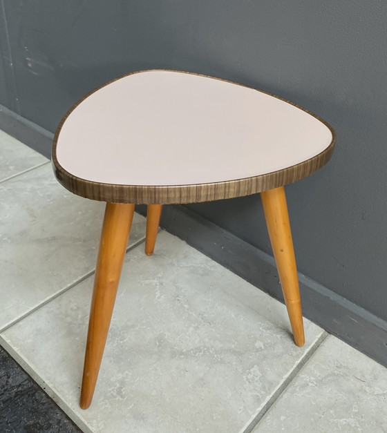 Image 1 of Pink formica  small triangle shape flower table 1960s