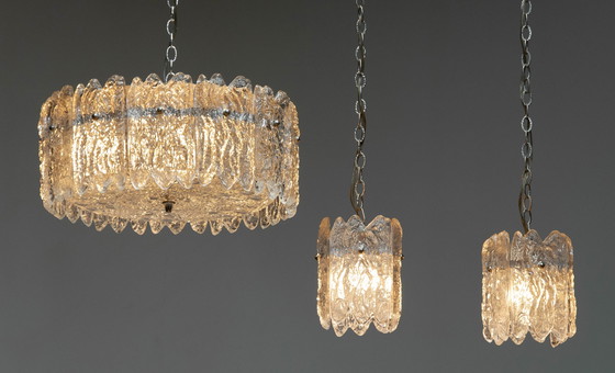 Image 1 of 3x Orrefors Carl Fagerlund hanging lamps