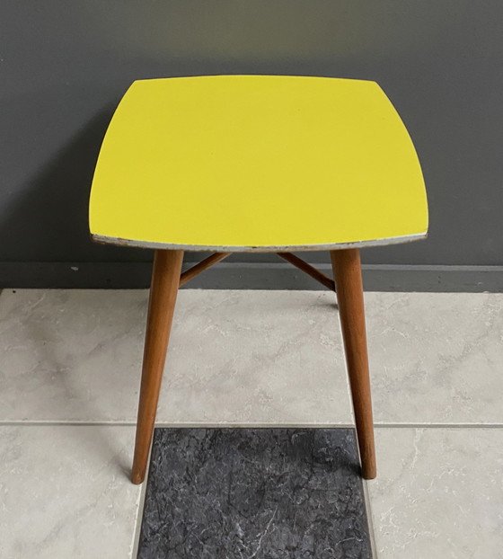 Image 1 of Yellow Formica Square Side Table 1960S