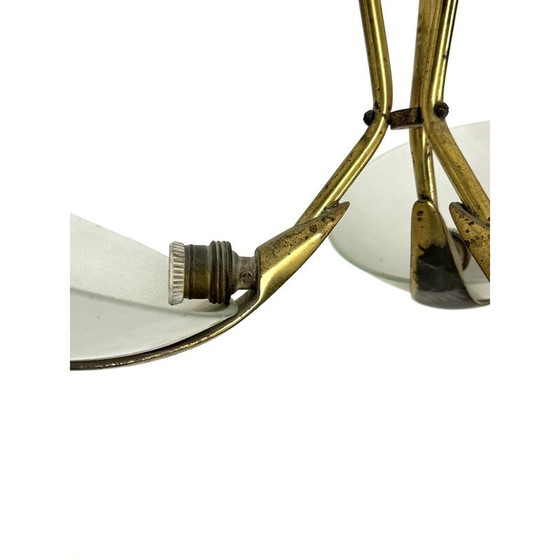 Image 1 of Vintage chandelier in brass and curved glass, Italy 1950