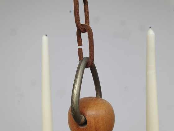 Image 1 of Candeliere in legno di pino. Lampadario vintage fatto a mano.