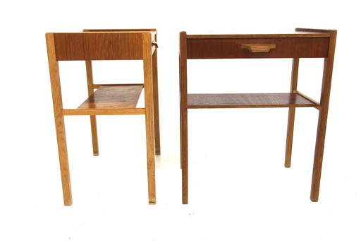  Set Of 2 Teak And Oak Bedside Tables, Sweden, 1960