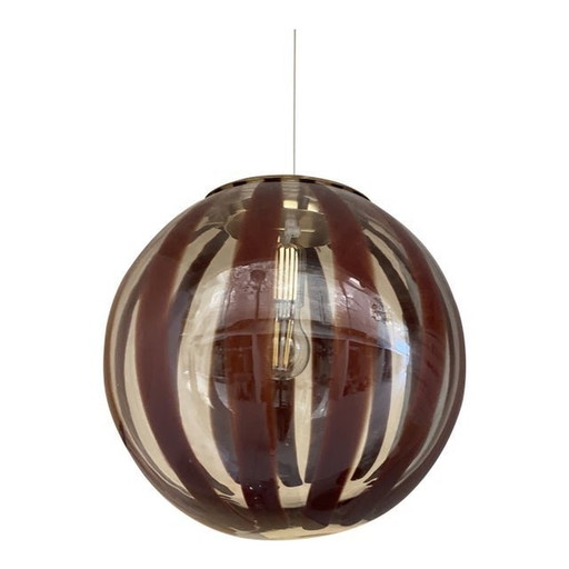 Contemporary Transparent And Brown Sphere Pendant In Murano Glass