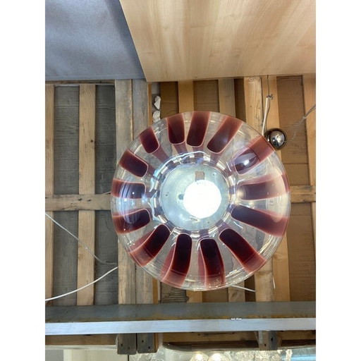 Contemporary Transparent And Brown Sphere Pendant In Murano Glass