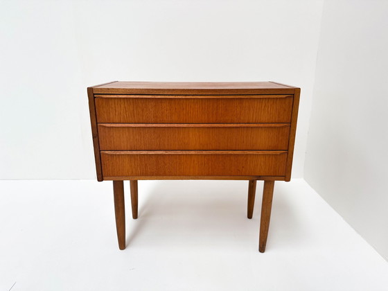 Image 1 of Mid-Century Teak Veneer Chest Of Drawers – Scandinavian Minimalist Design