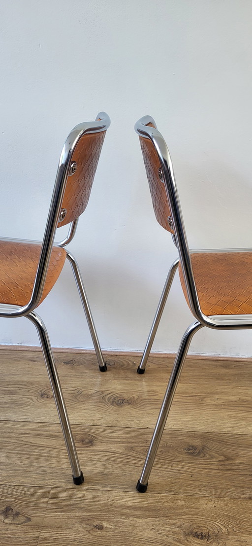 2x Tavo mid century stoel - chroom cognac