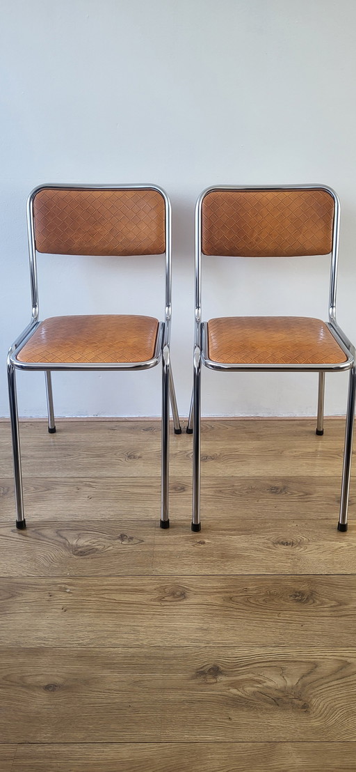 2x Tavo mid century stoel - chroom cognac