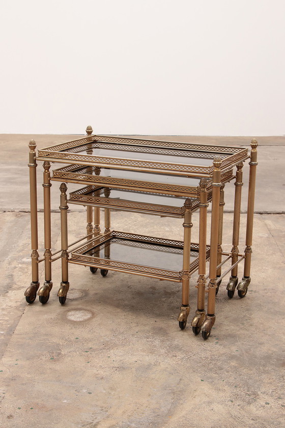 Image 1 of Trolley s three tables with smoke glass made in the 50s in France.