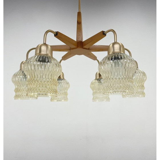 Image 1 of Vintage chandelier in wood and glass, Czechoslovakia 1970s