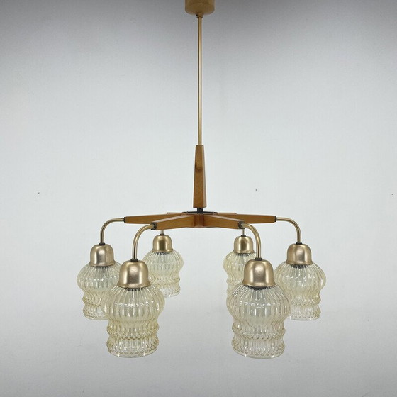 Image 1 of Vintage chandelier in wood and glass, Czechoslovakia 1970s