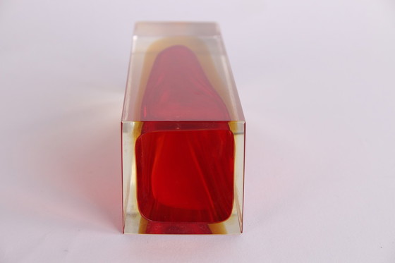 Image 1 of Murano square block vase red orange