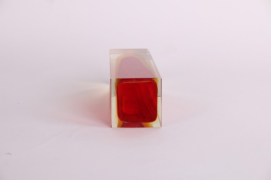 Image 1 of Murano square block vase red orange