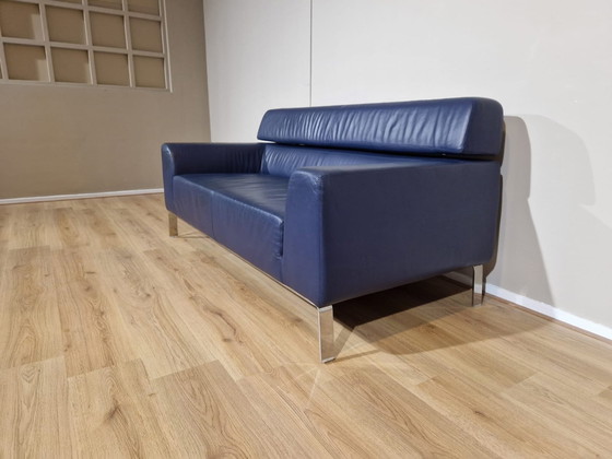 Image 1 of Artifort Lex 2 seater Sofa Blue Leather Design Patrick Noguert