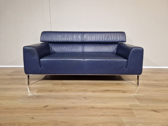 Image 1 of Artifort Lex 2 seater Sofa Blue Leather Design Patrick Noguert