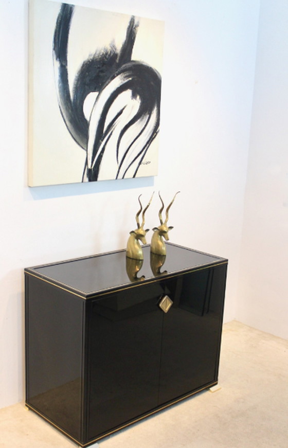 Image 1 of Pierre Vandel Paris Armoire française laquée noire avec présentoir à étagères