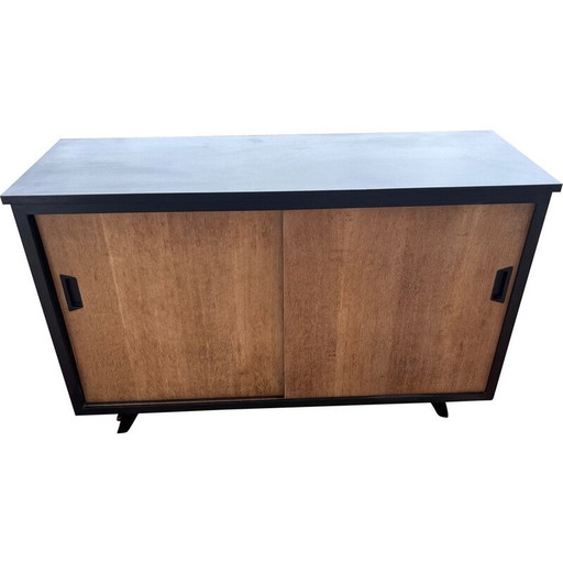 Vintage wooden sideboard with sliding doors, 1950s