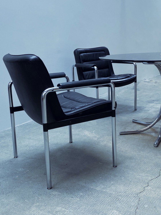 Image 1 of 4X Jorgen Kastholm For Kusch & Co. Conference Chairs Armchair Leather Black Chrome 1970Er