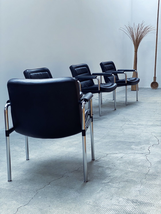 Image 1 of 4X Jorgen Kastholm For Kusch & Co. Conference Chairs Armchair Leather Black Chrome 1970Er