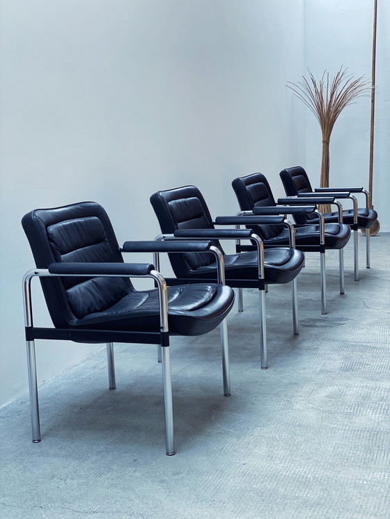 Image 1 of 4X Jorgen Kastholm For Kusch & Co. Conference Chairs Armchair Leather Black Chrome 1970Er