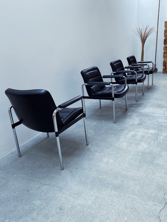 Image 1 of 4X Jorgen Kastholm For Kusch & Co. Conference Chairs Armchair Leather Black Chrome 1970Er