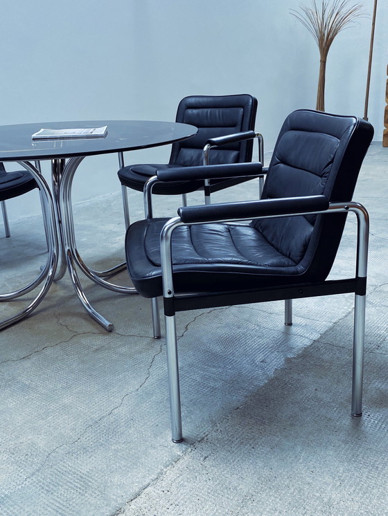 Image 1 of 4X Jorgen Kastholm For Kusch & Co. Conference Chairs Armchair Leather Black Chrome 1970Er