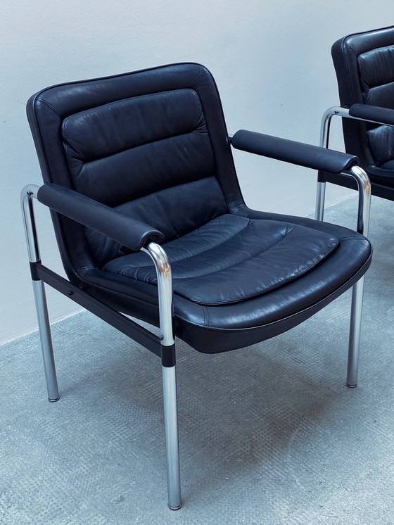 Image 1 of 4X Jorgen Kastholm For Kusch & Co. Conference Chairs Armchair Leather Black Chrome 1970Er