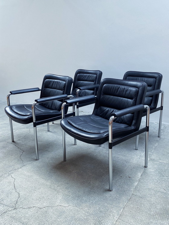 Image 1 of 4X Jorgen Kastholm For Kusch & Co. Conference Chairs Armchair Leather Black Chrome 1970Er