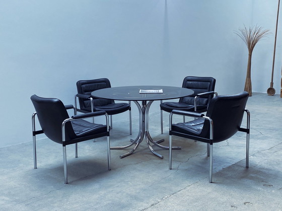 Image 1 of 4X Jorgen Kastholm For Kusch & Co. Conference Chairs Armchair Leather Black Chrome 1970Er
