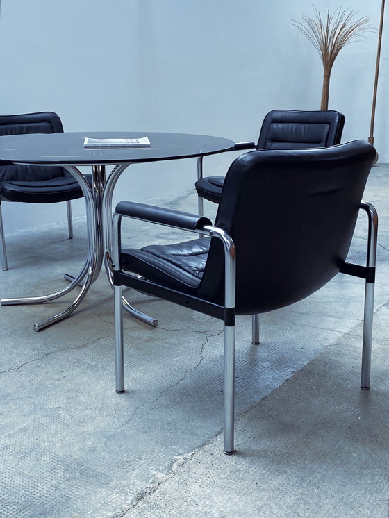 Image 1 of 4X Jorgen Kastholm For Kusch & Co. Conference Chairs Armchair Leather Black Chrome 1970Er
