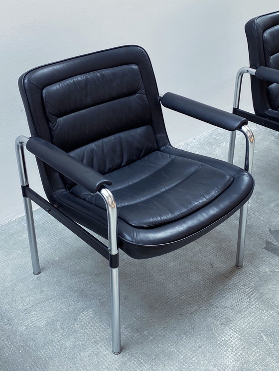 Image 1 of 4X Jorgen Kastholm For Kusch & Co. Conference Chairs Armchair Leather Black Chrome 1970Er