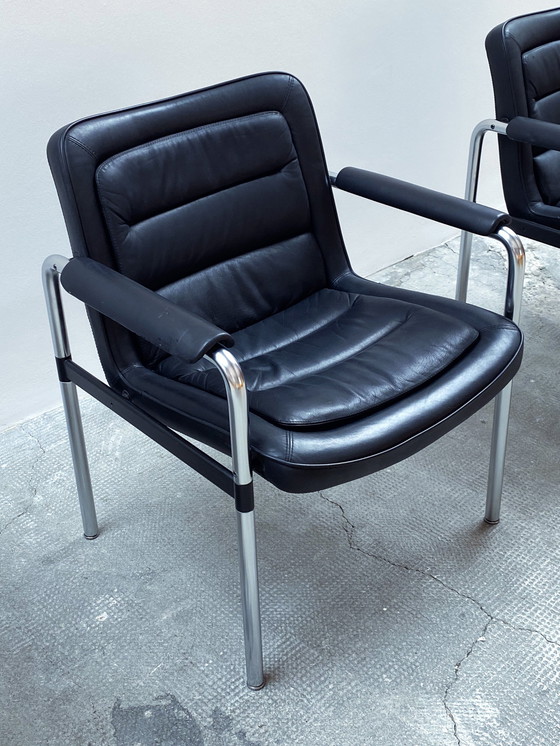Image 1 of 4X Jorgen Kastholm For Kusch & Co. Conference Chairs Armchair Leather Black Chrome 1970Er