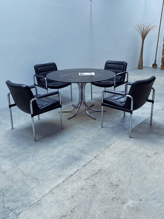 Image 1 of 4X Jorgen Kastholm For Kusch & Co. Conference Chairs Armchair Leather Black Chrome 1970Er