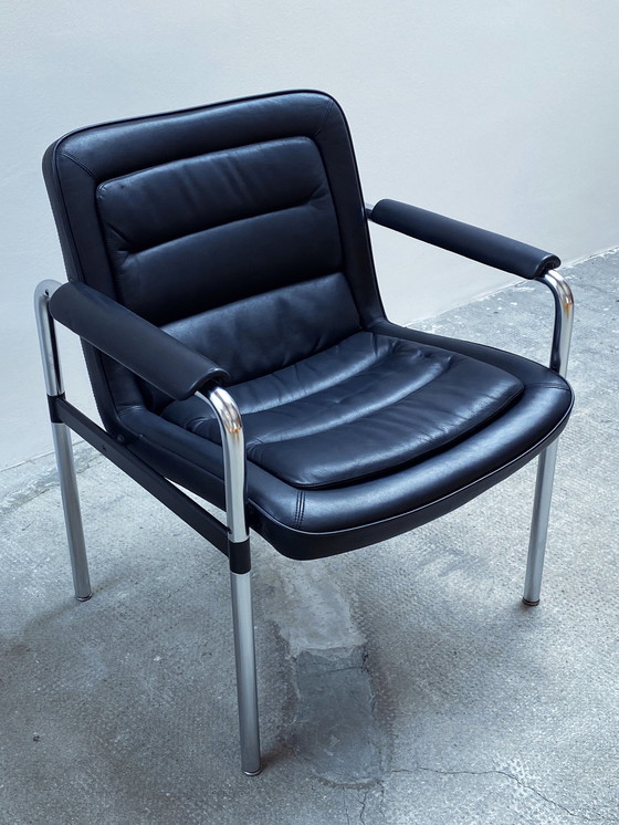 Image 1 of 4X Jorgen Kastholm For Kusch & Co. Conference Chairs Armchair Leather Black Chrome 1970Er