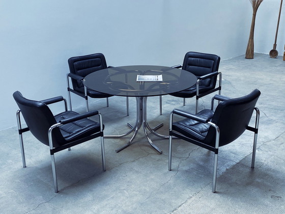 Image 1 of 4X Jorgen Kastholm For Kusch & Co. Conference Chairs Armchair Leather Black Chrome 1970Er