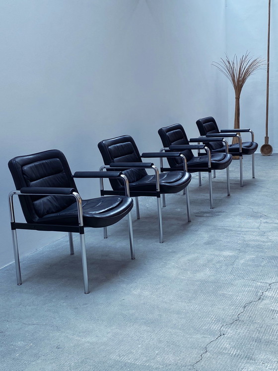 Image 1 of 4X Jorgen Kastholm For Kusch & Co. Conference Chairs Armchair Leather Black Chrome 1970Er