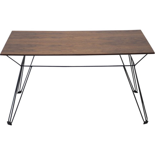 Vintage wallnut veneer side table, Czechoslovakia 1970s