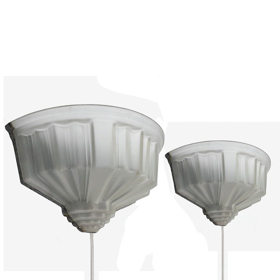 Image 1 of French Art Deco Frosted Glass Sconces, 1930s, Set of 2