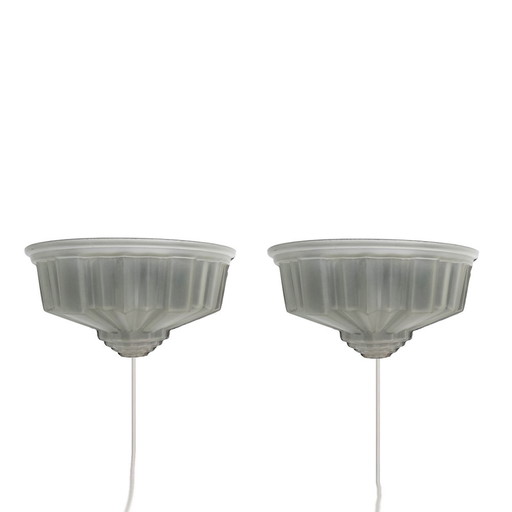 French Art Deco Frosted Glass Sconces, 1930s, Set of 2