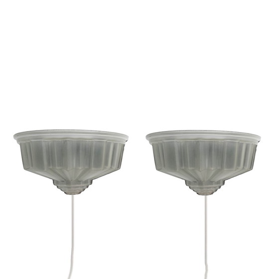 Image 1 of French Art Deco Frosted Glass Sconces, 1930s, Set of 2