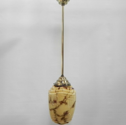 Art Deco hanging lamp with marbled glass shade