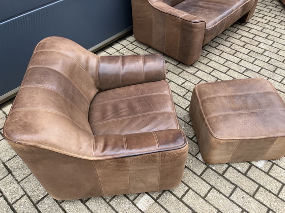 Image 1 of De Sede Ds44 3 places, 2 places, 1 place + pouf Cuir de buffle 5mm NECK