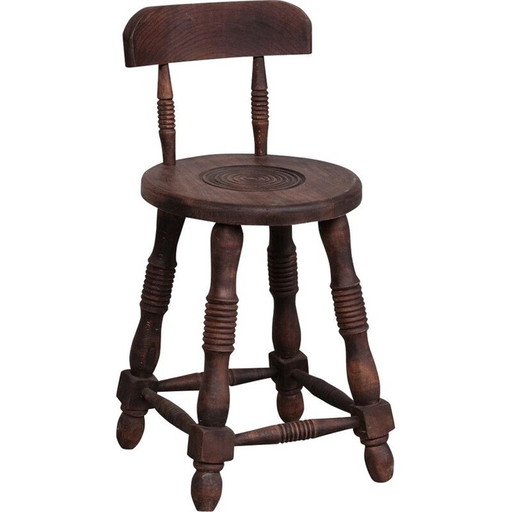 French oakwood mid-century turned occasional chair, 1940s