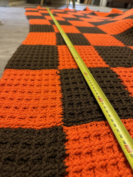 Image 1 of Large Vintage Spread / Plaid Orange / Brown 60s / 70s
