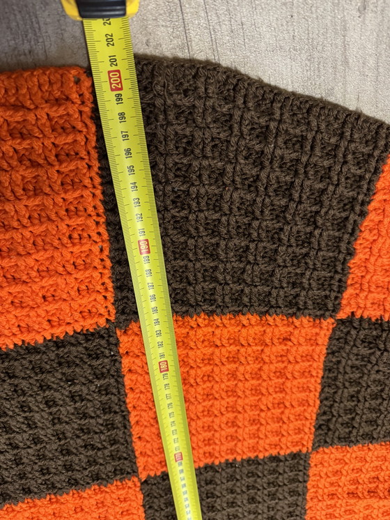 Image 1 of Large Vintage Spread / Plaid Orange / Brown 60s / 70s