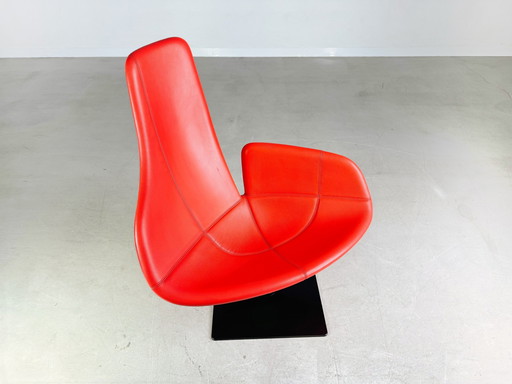 Original Moroso Armchair Leather Red Patricia Urquiola Swivel