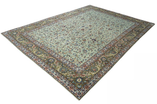 Hand-knotted Keshan 400 x 295 cm - Persian Carpet With Signature In Pistachio Green